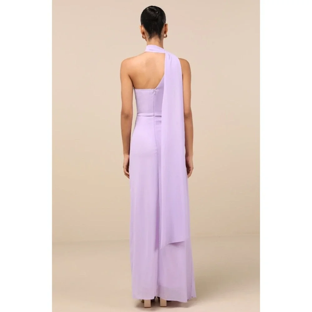 NWT Lulus Adeline Lavender One-Shoulder Scarf Maxi Dress Medium - Picture 4 of 8